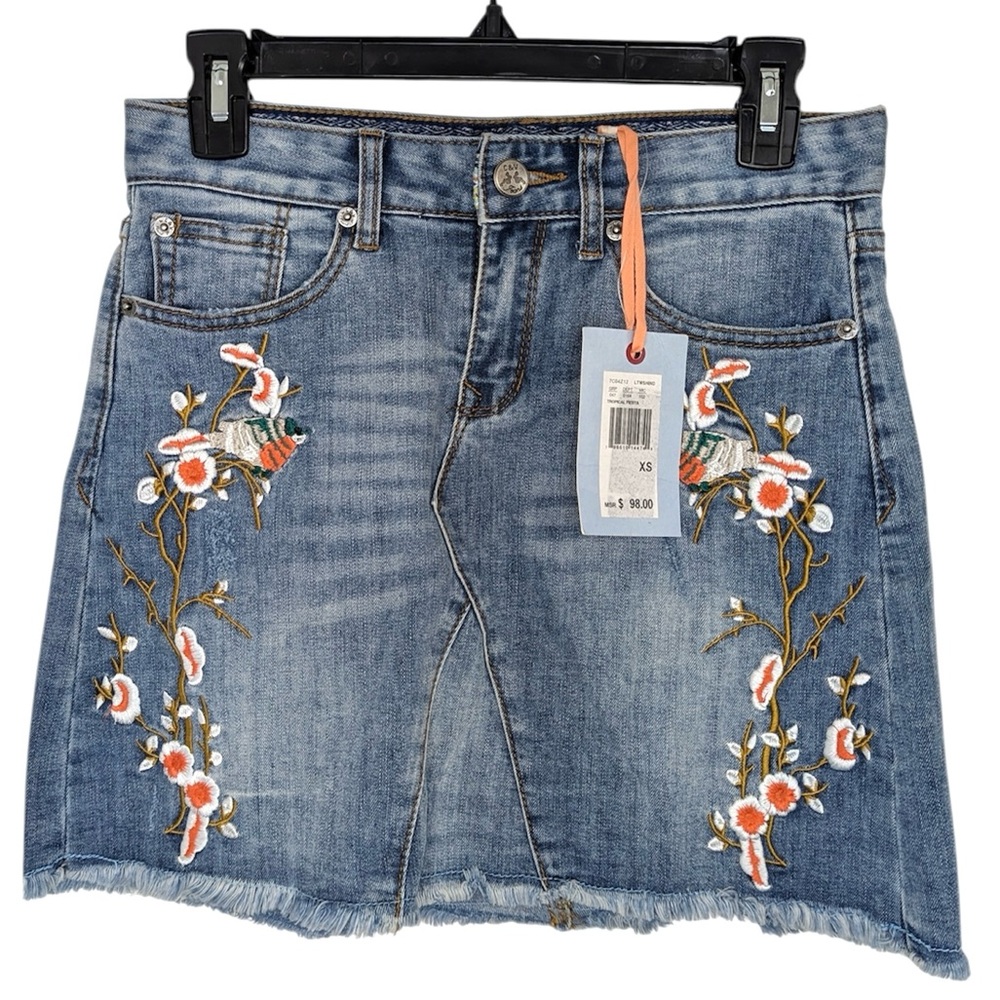FINAL PRICE Chelsea & Violet Tropical Fiesta Floral Embroidery Mini Jean Skirt